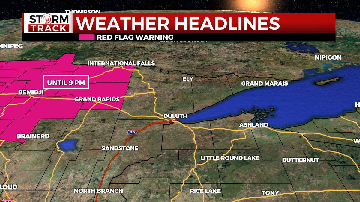 Due to very low relative humidity, warm temperatures, winds of around 15 mph, and dry soil, a Red Flag Warning has been issued for north-central Minnesota. This warning is in effect until 9 pm Saturday. The same area has a Fire Weather Watch in effect from noon to 9 pm Sunday. https://t.co/kcto9yDtYN
