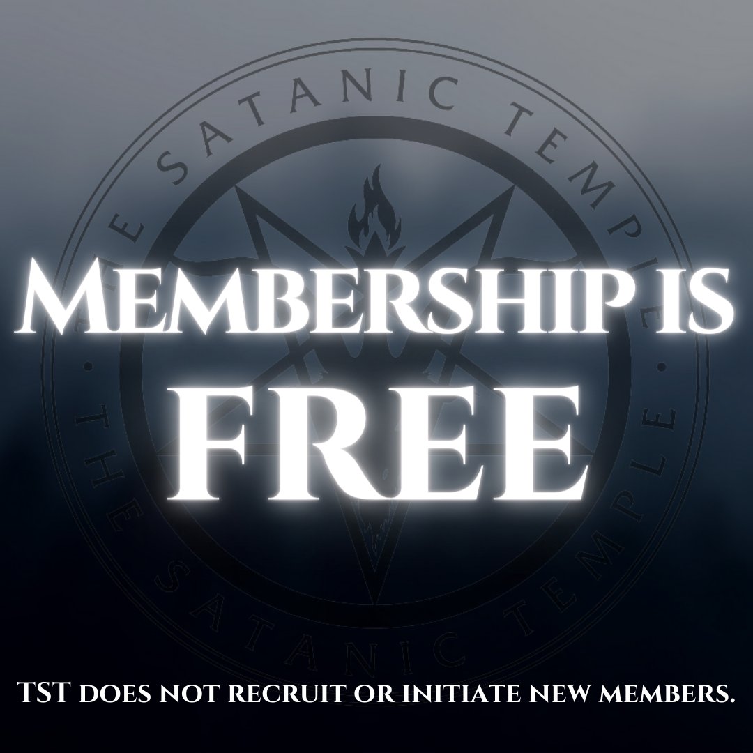 SatanicTempleAZ's tweet photo. https://t.co/sGOEEmdBNg The Satanic Temple does not recruit. TST MEMBERSHIP IS &amp; ALWAYS HAS BEEN FREE! Membership, Leadership Positions, Titles &amp; Ordination Certificates are not available for purchase. Any account that messages you directly requesting $ is a fraudulent account. https://t.co/j3SvcCsY8p
