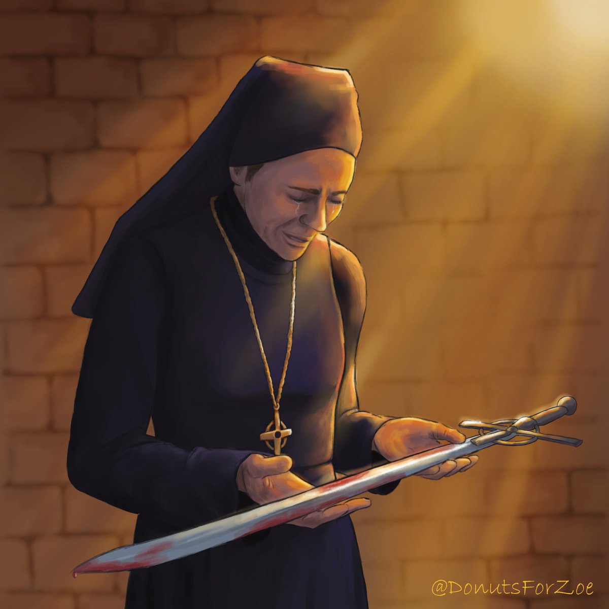 A mother grieving the loss of her child

Not happy with the outcome but I really wanna start a new drawing so this will have to do haha. <a href="/paradiseefalls/">tiny 🍉</a> bff this one's for you. You wanted angst, right? here take it! 

#SaveWarriorNun #WarriorNun
