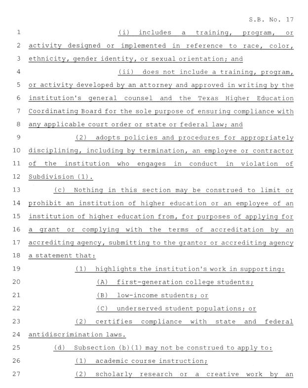 meganmmenchaca's tweet photo. New: The conference committee version of Senate Bill 17, which would ban DEI offices in Texas public colleges and universities is now public.  #txlege https://t.co/FiQEaEdzC1