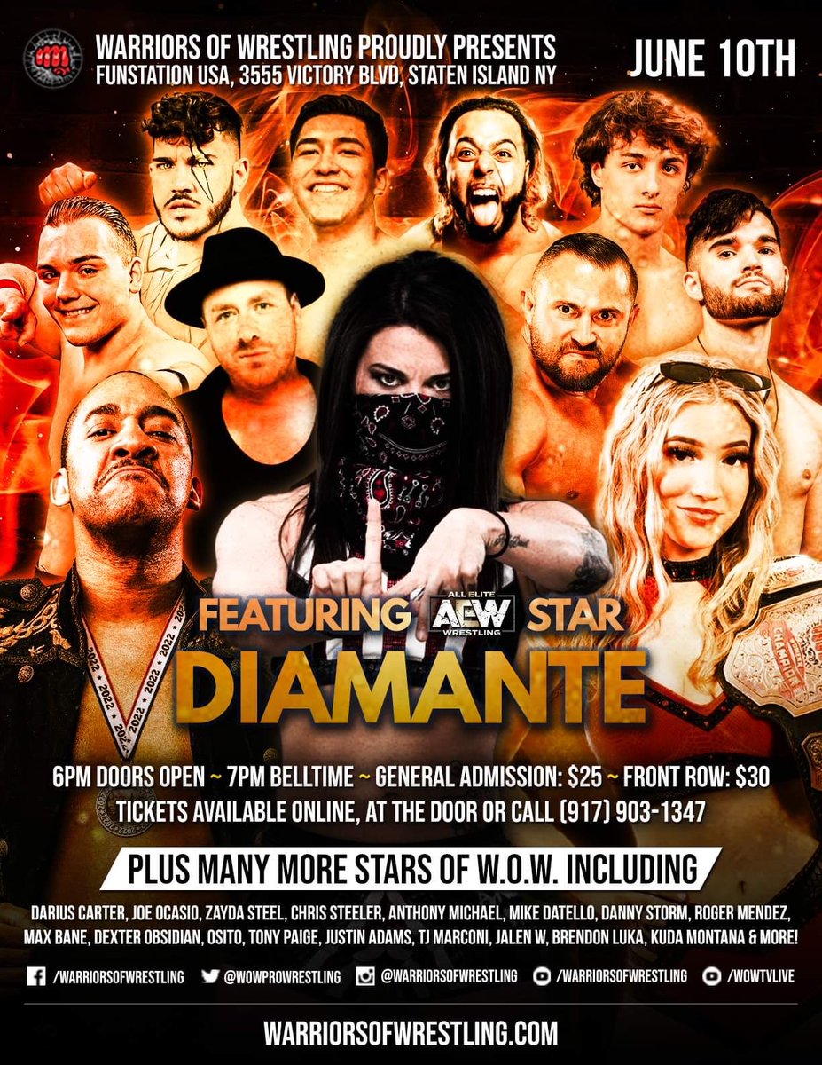 WOWPROWRESTLING's tweet photo. Extreme Heat
6/10/23
Staten Island - NYC

Featuring: @MrDariusCarter @ZaydaSteel @TonyPaige_42 @SteelerWMOS @mscr106 @RogerMendezwow @MaxBane7 @DiamanteLAX @Joe__Ocasio @JustinAdams_6 @TJMarconi @DexterObsidian @mikedatello @Dannystorm98

🎟 Available at:  https://t.co/DfAIt5qou2 https://t.co/prmY8Va3Q3