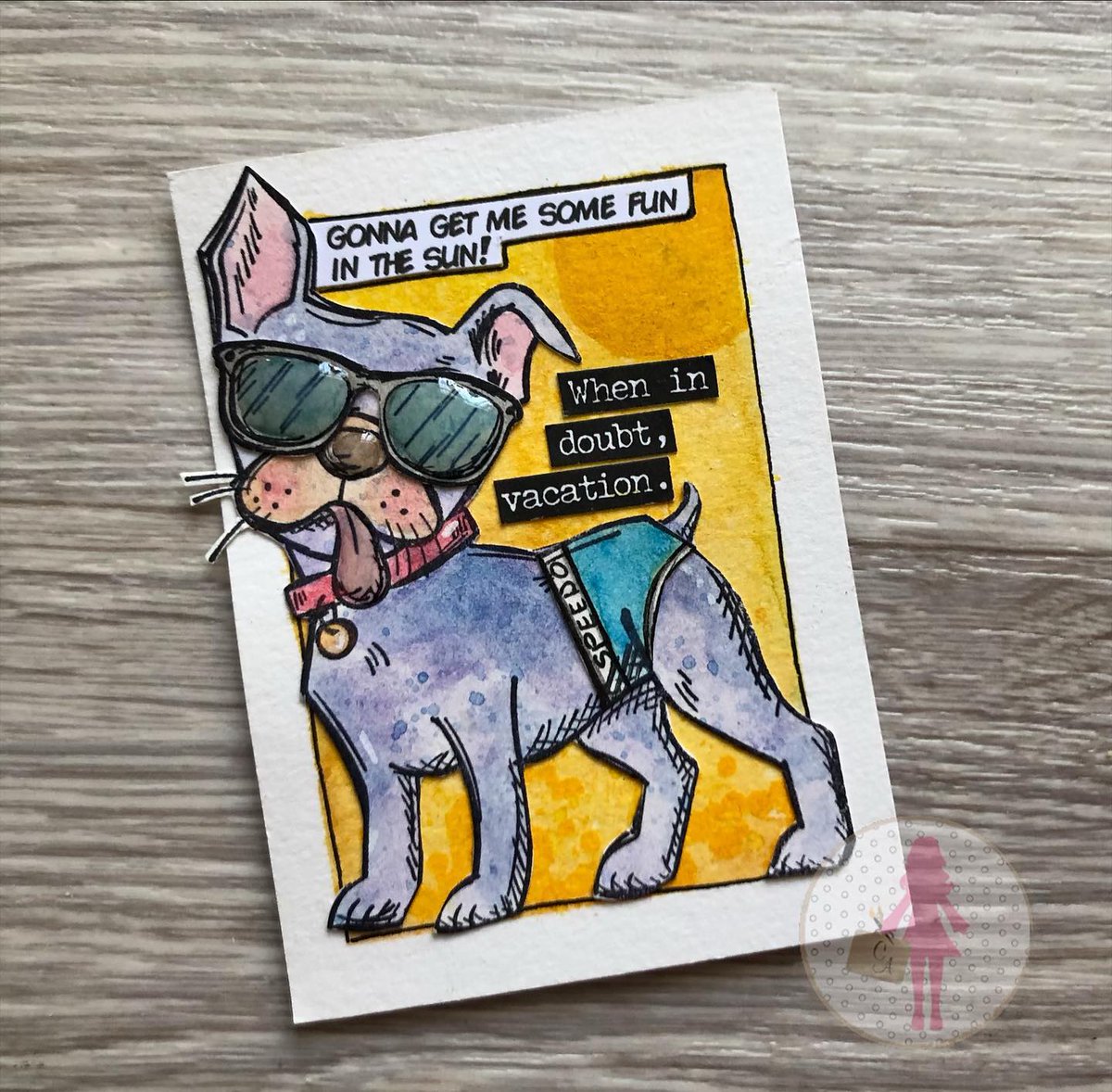 dog days of summer 🐶🩲 #timholtzstamps Crazy Dogs + Crazy Things and Distress Inks

✂️ #handmade by @crafty_adventurista

#dogdaysofsummer #summercrafts #crafts #DIY #mixedmedia #onlineshopping #stampersanonymous #timholtz