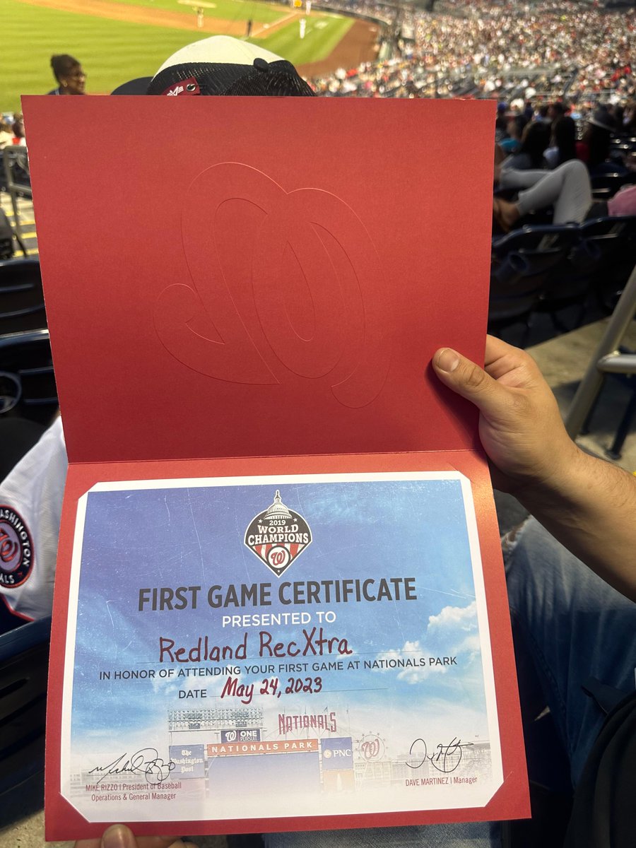 MoCoRec's tweet photo. Our Sligo and Redland #RecXtra students went to the @Nationals game this week, and Kaleb Smallwood, a 7th grader at Redland, was awarded a game ball after initially catching a baseball and giving it to a nearby toddler! #MoCoRec @RedlandPrin @MCPS https://t.co/nbeed9v9Sq