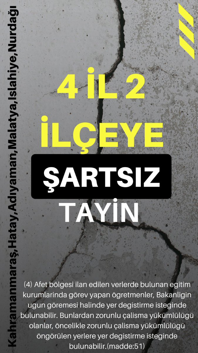 MebDepremeTayinHaktır                           Sesimizi duyan var mı?Haksızlıkları gören var mı?Sizin evlerinizin duvarları hiç çığlık attı mı?eviniz beşik gibi sallandı mı?Duvarları çöktü mü?yalın ayak sokaklarda yağmurun altında kaldınız mı çocuklarınızla?<a href="/EgitimBirSen/">Eğitim-Bir-Sen</a>
