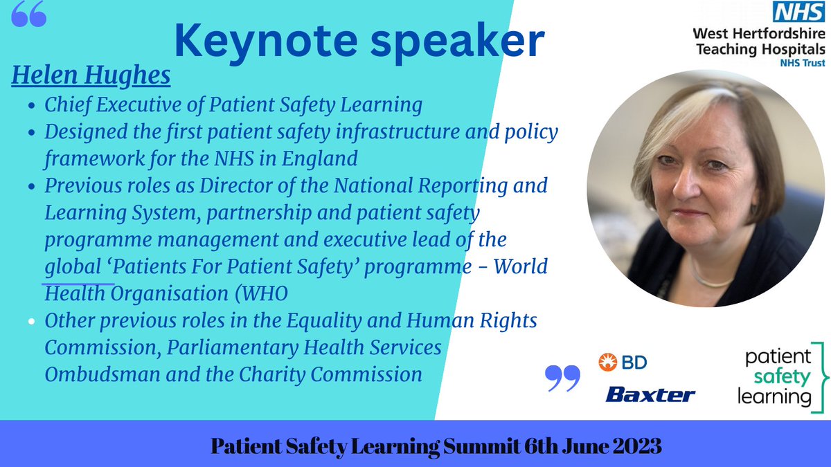 📢KEYNOTE SPEAKER ALERT 📢We are over the moon that Helen Hughes will be one of our keynote speakers for our upcoming Patient Safety Learning Summit on 6th June! Register below to hear about Patient Safety Learning at:  tinyurl.com/Patient-Safety…