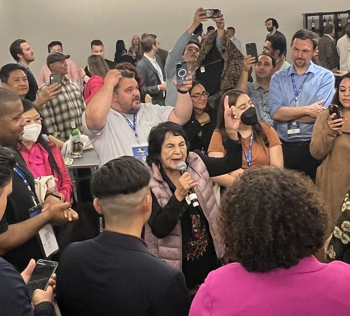 Volunteered yesterday at #CADEM2023 to credential delegates. Unfortunately my shift was the same time as  the #UnionsStrikeBack rally. Boo! But I did get to meet up with so many of my union kin later on, including the legendary Dolores Huerta. What a great day of #solidarity! ✊