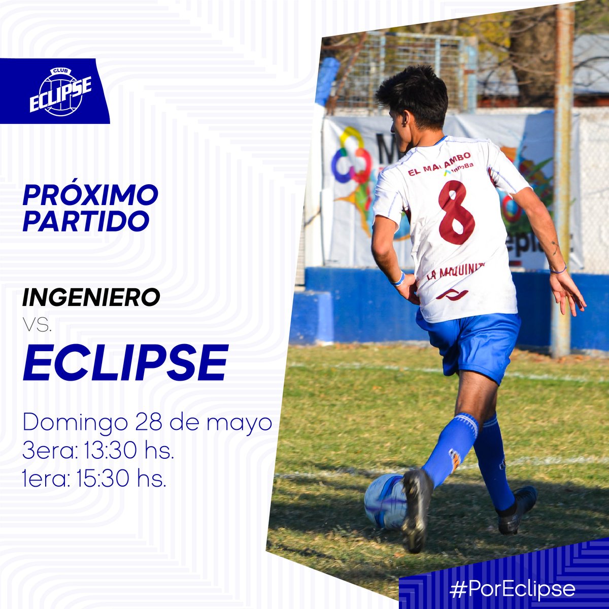eclipsevillegas's tweet photo. #FutbolMasculino | ¡Próximo partido! 🔛⚽
Ahora sí, vuelta al ruedo para los nuestros.

Mañana visitaremos a Ingeniero White, por una nueva fecha del Torneo Apertura.

¡Los esperamos a todos! ¡Todos JUNTOS! ¡Por Eclipse! 🚂💪💙

#QueMeVanAHablarDeAmor https://t.co/9N8XhqlfxL