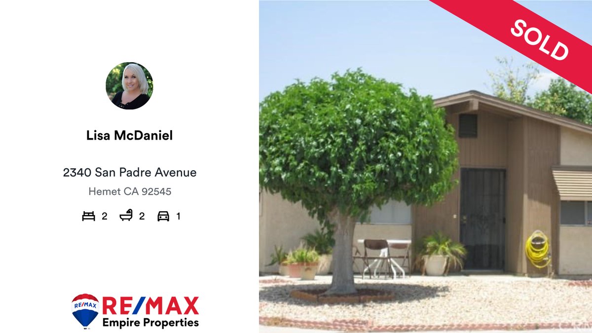 themurrayteam's tweet photo. SOLD!  Congratulations to our Sellers and New Homeowners!
🛌 2 🛀 2 🚘 1
📍 2340 San Padre Avenue, Hemet, CA, 92545

RE/MAX Empire Properties
951.383.7557
DRE#02056999
https://t.co/nOcpofIiXS https://t.co/RYsgvNaxGb