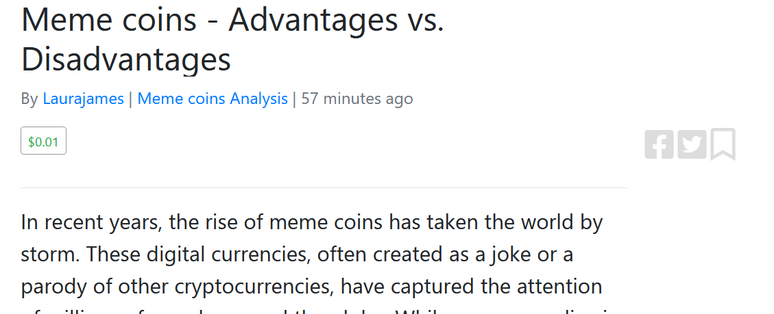 Meme coins - Advantages vs. Disadvantages publish0x.com/meme-coins-ana…  #pepecoineth #memecoin #Dogecoin #ShibaInu