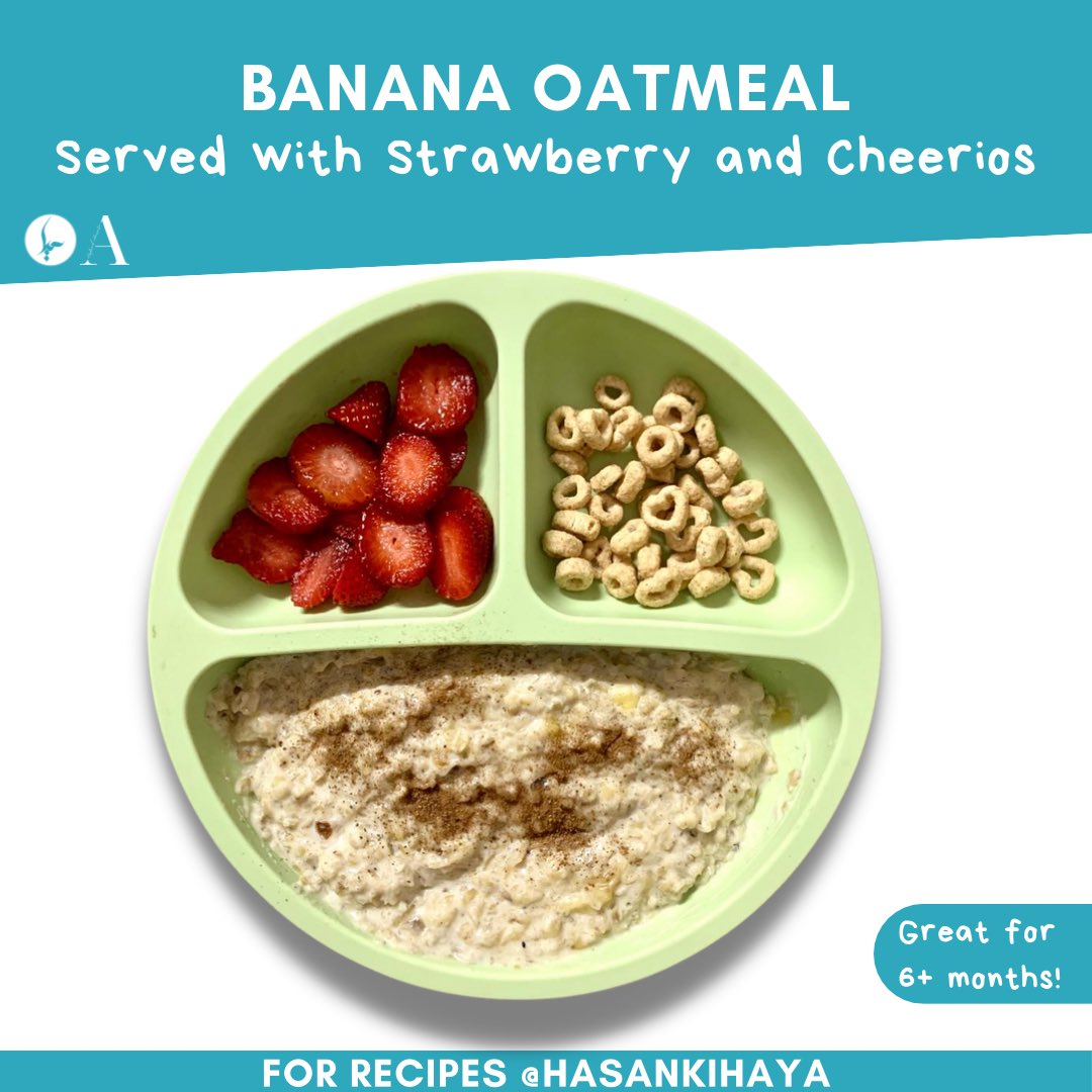 🍌 Banana Oatmeal
😋 Served with Strawberry and Cheerios
👶 Recipe at HayaHasan.com

#BananaOatmeal #BabyFoodIdeas #ToddlerMeals #HomemadeBabyFood #HayaHasan