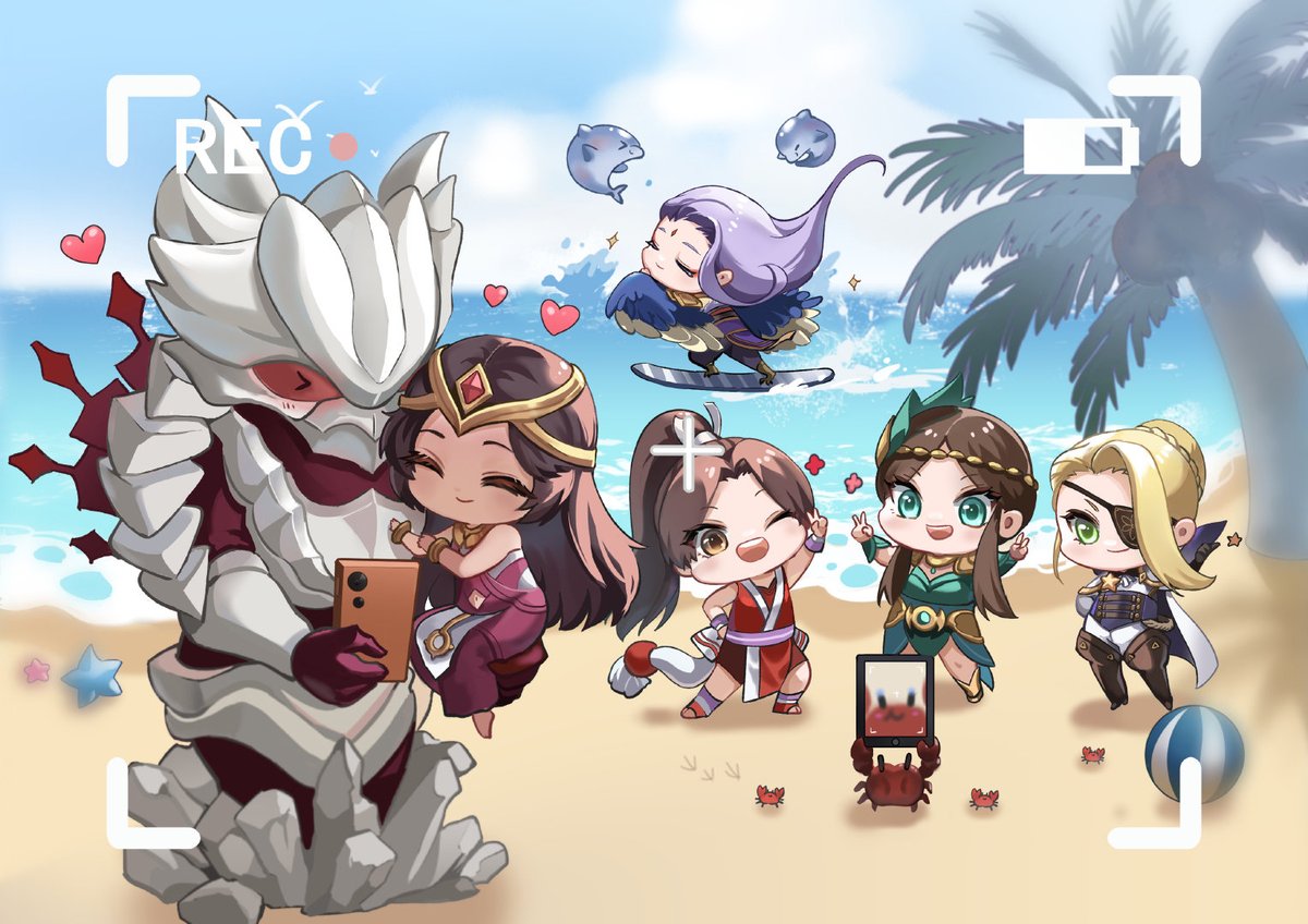 HOKDaily's tweet photo. What's the best way to celebrate a birthday in May? Well, of course, it's throwing a beach party! Wishing them a happy birthday! #HOK #honorofkings #moba #HOKdaily #Yunzhongjun #MaiShiranui #Milady #Ganjiangemoye #Consorteyu #fanart #anime #drawing https://t.co/C6qUNS9xCh