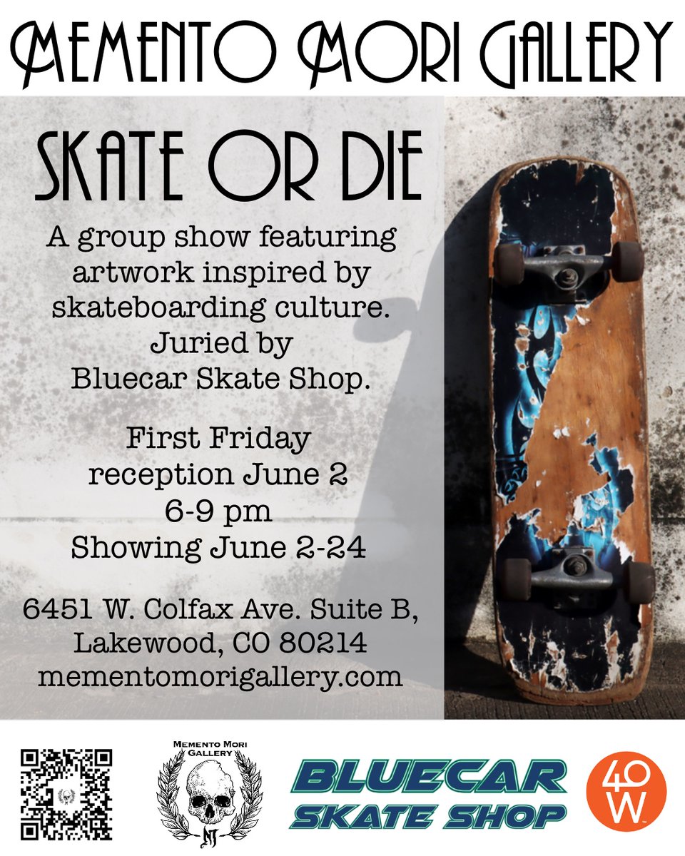The @40WestArts June Art Crawl is coming up on June 2nd! We'll be having our Opening Reception for the 'Skate or Die!' group show & there will be tons of fun stuff to do around the #40WestArts District. Join us! #thingstodo #denverart #gallery #artshow #skateboards #skateboarding