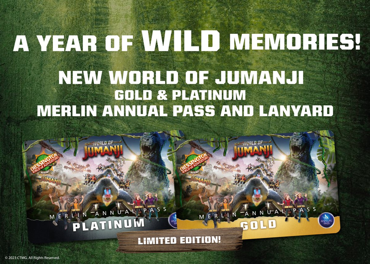 EXCLUSIVE World of Jumanji themed Merlin Annual Passes now available 🎢 Available in Gold and Platinum, with a brand new exclusive World of Jumanji box design, Merlin Annual Pass card design PLUS a Jumanji lanyard! Get yours here or at the Resort 👉 bit.ly/JumanjiMAP