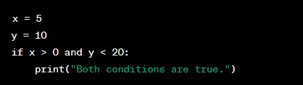 TechByteIQ's tweet image. 39/50 Code sample: 🖥️ 
Checks if both conditions are true using the &apos;and&apos; operator. ✅🔀 #PythonBasics #LogicalOperators