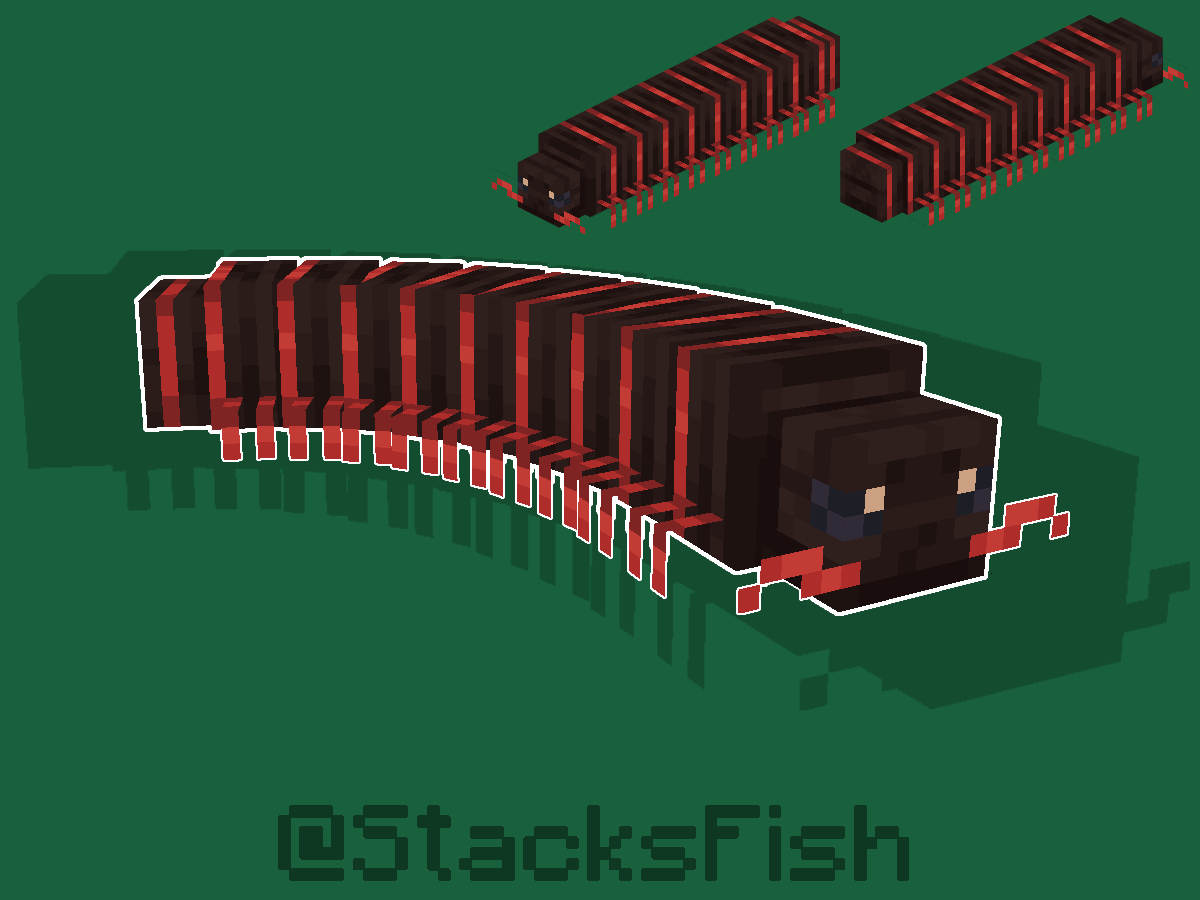 StacksFish's tweet photo. new bug model, millipede 
#minecraft #blockbench #pixelart https://t.co/WLbD4Qc8Bm