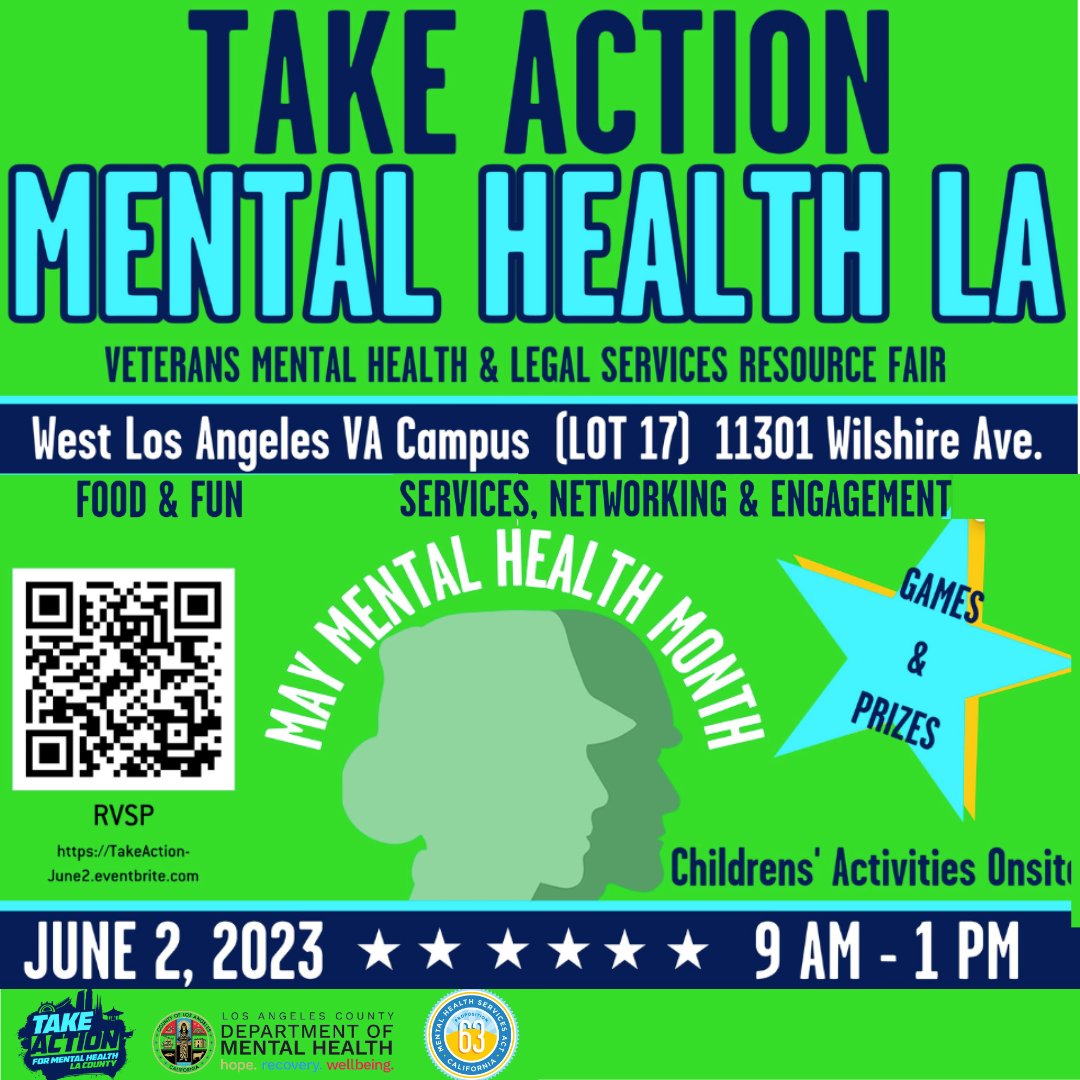 TAKE ACTION MENTAL HEALTH LA - VETERANS MENTAL HEALTH & LEGAL SERVICES RESOURCE FAIR on FRIDAY, JUNE 2, 2023 ★★   𝗥𝗩𝗦𝗣: TakeAction-June2.eventbrite.com

@CVJPorg 

#veteran #veteransday #vet #vets #supportveterans #free #resourcefair #losangeles #housing #supportvets #resources