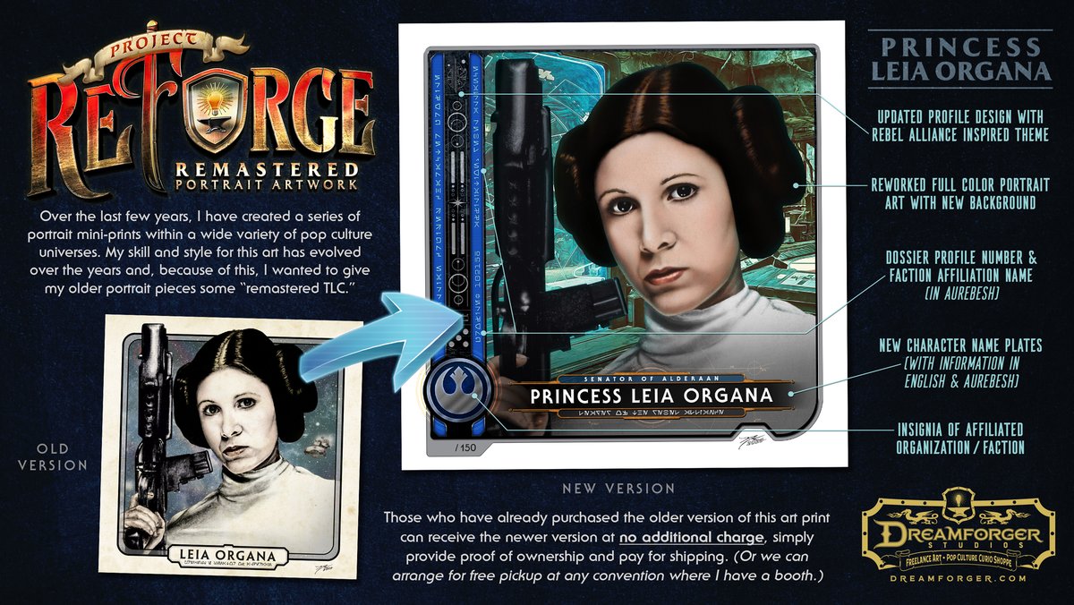 SD_Comic_Con's tweet image. .@NickKremenek's #ProjectReforge is a "remastering" of several of his older portrait pieces, and he's starting the reveals with a new print for Princess Leia:  sdccblog.com/2023/05/nick-k…
