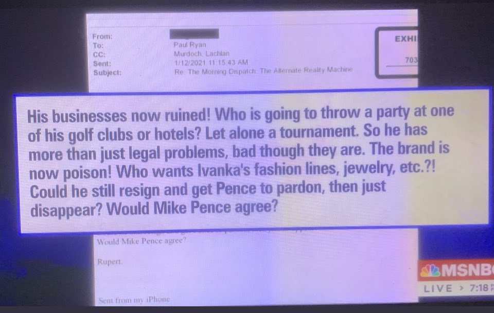 Email from Rupert Murdoch to Paul Ryan: ⚡️“Could he still resign and get Pence to pardon, then just disappear? Would Mike Pence agree?”⚡️ @Lawrence @TheLastWord