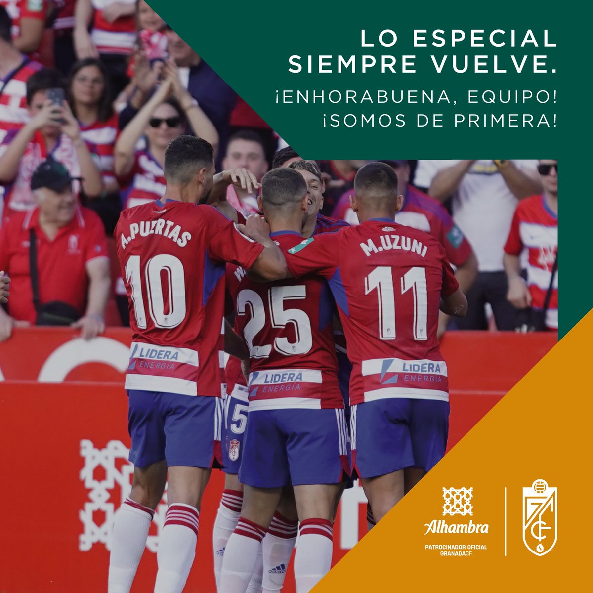 Cervezas Alhambra (@alhambra_es) on Twitter photo ¡Enhorabuena <a href="/GranadaCF/">Granada CF ❤️⚪️</a> ! 🥳 ¡Volvemos a ser de primera y es que lo especial siempre vuelve! 🥇
El ascenso es un merecidísimo premio a vuestro esfuerzo 💪 La afición ha sido el motor que nunca ha dejado de apoyar. ¡Sois el corazón del equipo! 💕¡A seguir escribiendo historia! ¡Enhorabuena <a href="/GranadaCF/">Granada CF ❤️⚪️</a> ! 🥳 ¡Volvemos a ser de primera y es que lo especial siempre vuelve! 🥇
El ascenso es un merecidísimo premio a vuestro esfuerzo 💪 La afición ha sido el motor que nunca ha dejado de apoyar. ¡Sois el corazón del equipo! 💕¡A seguir escribiendo historia!