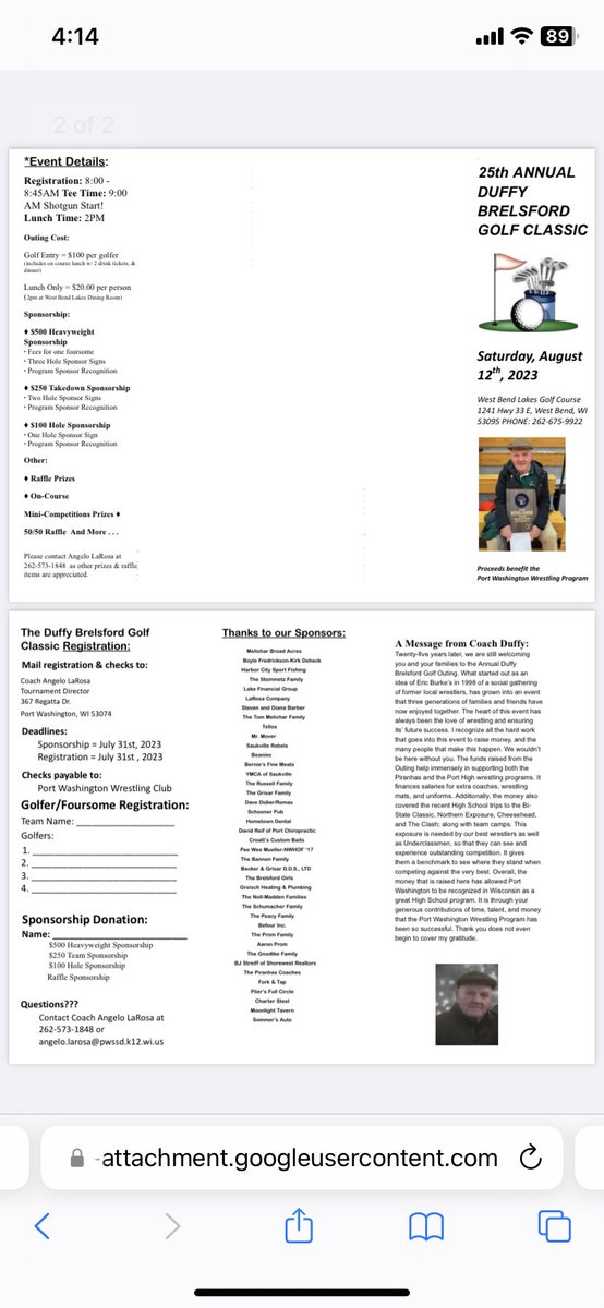 Join us for the 25th Duffy Brelsford Golf Outing August 12th!!!