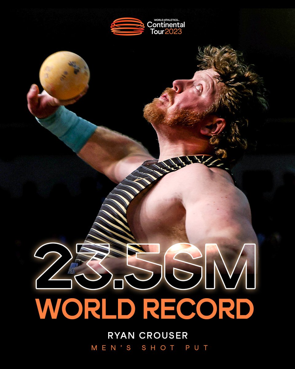 World Athletics (@WorldAthletics) on Twitter photo 2023-05-27 21:26:16 WORLD RECORD
@RCrouserThrows destroys his own shot put world record* in Los Angeles and becomes the first man to throw beyond 23.50m 🤯
#ContinentalTourGold
*Subject to the usual ratification procedures WORLD RECORD
@RCrouserThrows destroys his own shot put world record* in Los Angeles and becomes the first man to throw beyond 23.50m 🤯
#ContinentalTourGold
*Subject to the usual ratification procedures