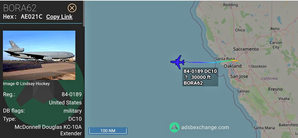 FMilcoms's tweet photo. BORA 81 #AE0157
BORA 82
BORA 72 #AE038C
BORA 73 #AE05AA?
on NP SF.
BORA 81 posrep
47E70 2147 FL360
NOGAL 2226
Heading West.
BORA 62 #AE021C departed KSUU for RJSM. https://t.co/RWRDMTTAin