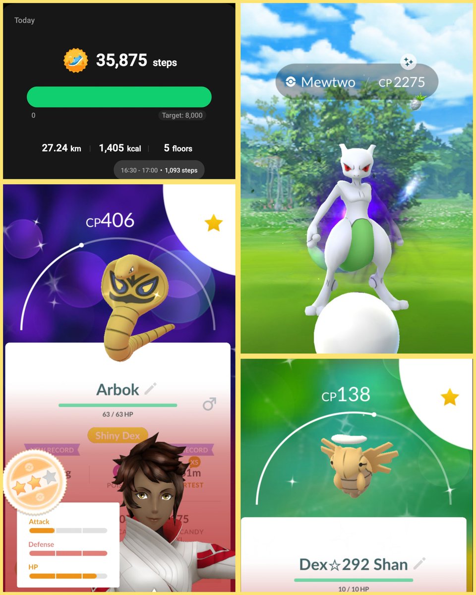 Exhausted from a long day hunting with the Ealing crew, but got the shiny shadow Mewtwo ✨️, an Ekans to complete the family ✨️, and an awesome trade with @G1ngerDweeb ✨️ #PokemonGo #ShinyPokemon