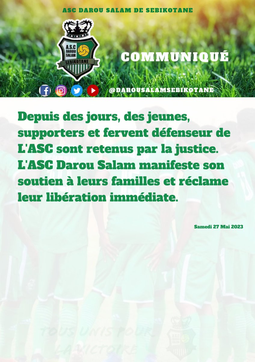 DarouSalamSebi's tweet photo. 𝘾𝙤𝙢𝙢𝙪𝙣𝙞𝙦𝙪𝙚 📢

#DAROU #NATIONAL2 #FOOTLOCAL221 #SEBIKOTANE https://t.co/50WKv814Ju
