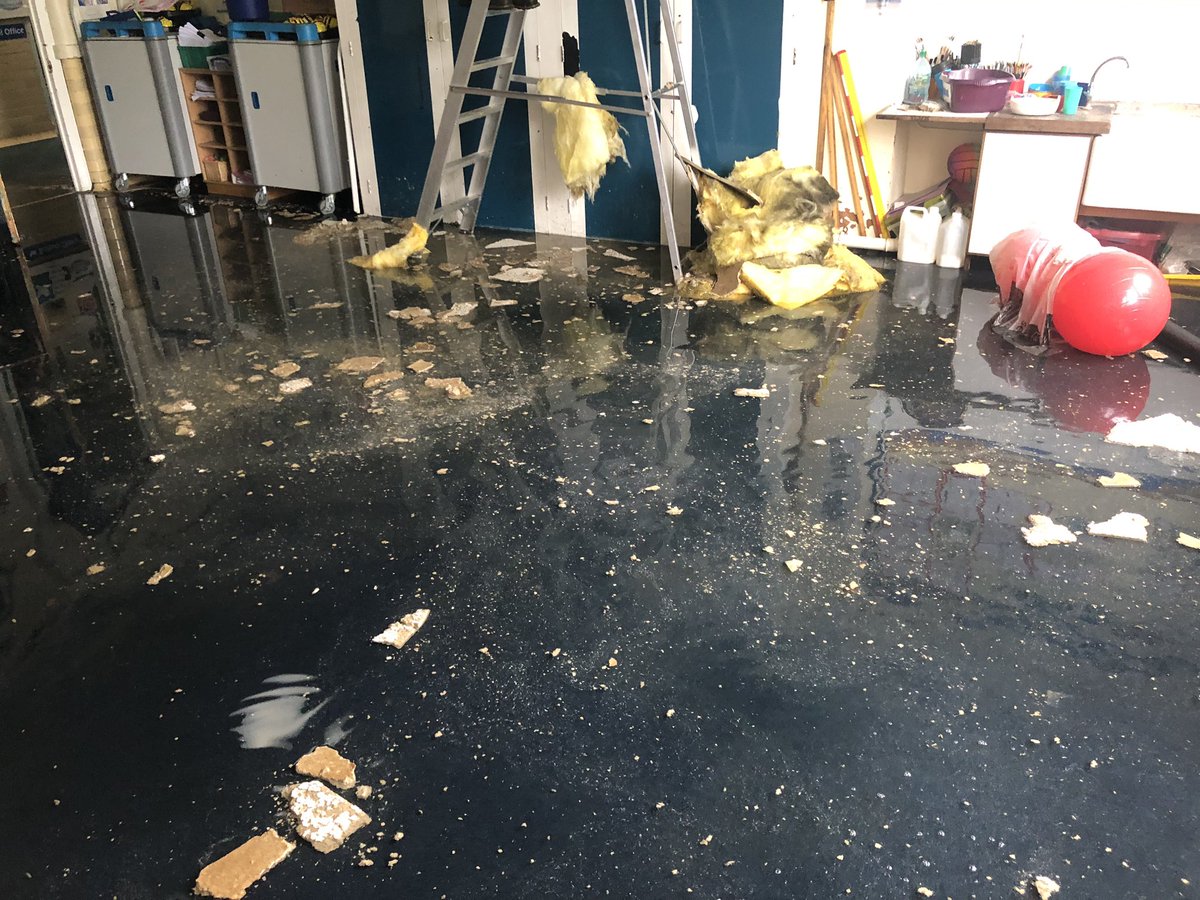 madyline's tweet photo. @OC617Sqn This is the reason it was late! The pipe burst on the Thursday. We have been nomadic for a week, due back into our own classroom by October! https://t.co/E7ESQoyi1s