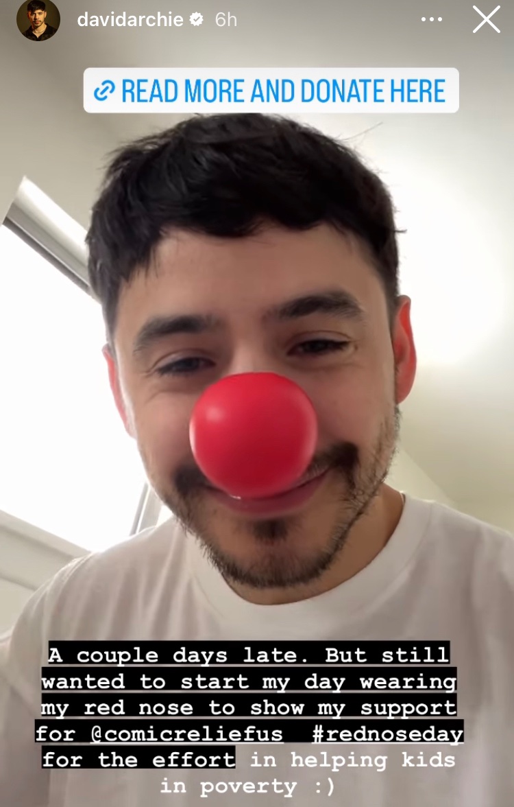 .@DavidArchie supporting @ComicReliefUS #rednoseday helping kids in poverty. 🙏❤️
instagram.com/stories/davida…