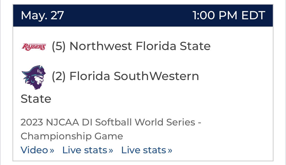 Florida JUCO just is different 🤷🏼‍♀️

Congrats to FSW (national champs) and NWF on amazing seasons. Way to represent our state! 😤