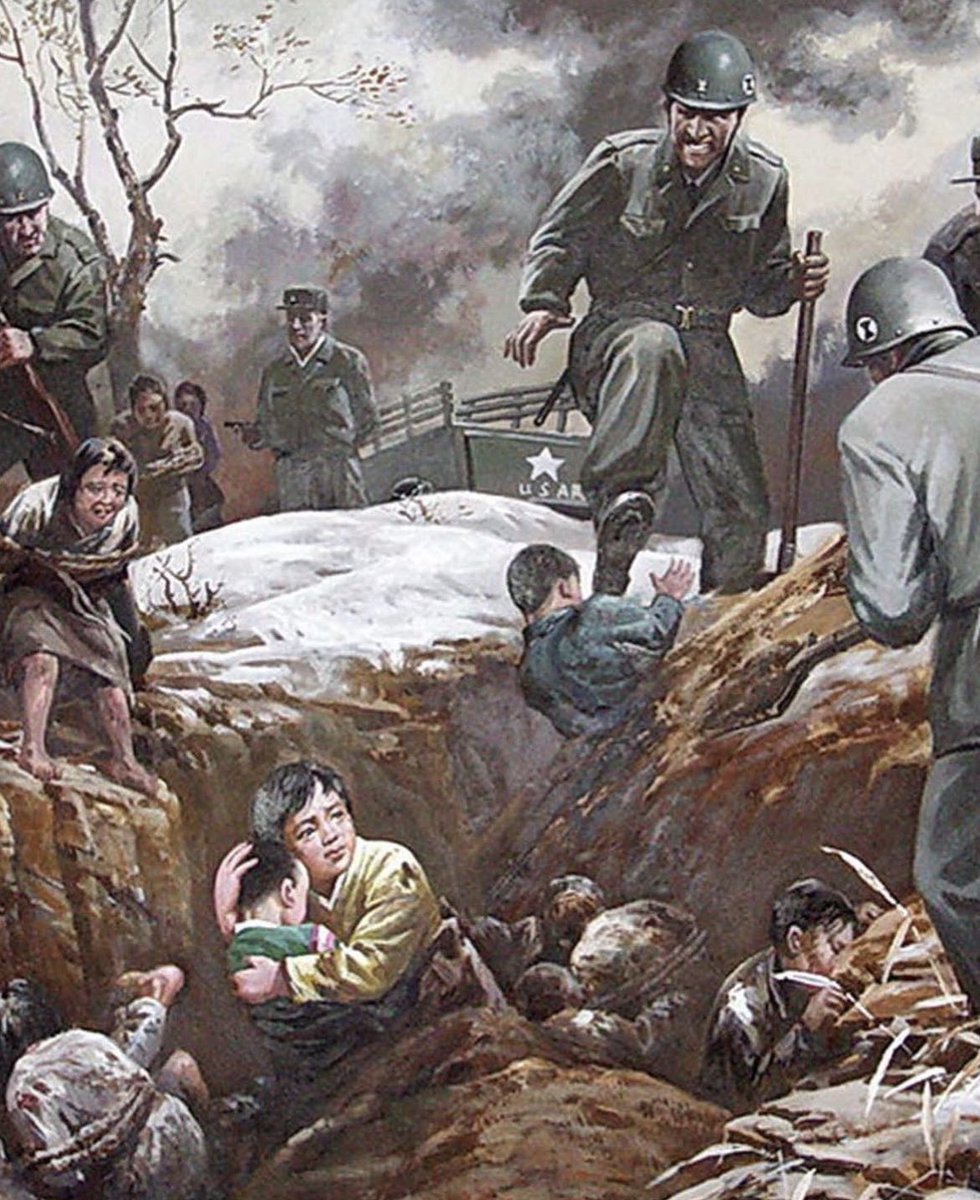 historyinmemes's tweet image. Anti-US Army propaganda art by the North Korean government during the 1950s.