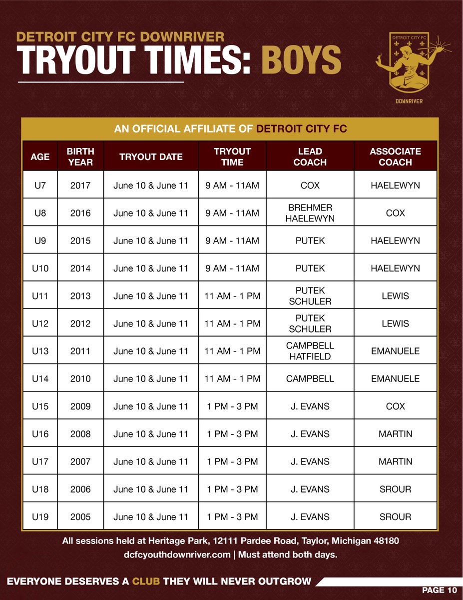 DCFCDownriver's tweet image. ⚜️ TRAVEL TEAM TRYOUTS ⚜️ Registration for Detroit City FC Youth Downriver Boys Travel Team Tryouts for the 2023-2024 Season is open. Go to dcfcyouthdownriver.com/club/tryouts to register and for more details!  All current and new players are required to register. Heritage Park, Taylor.
