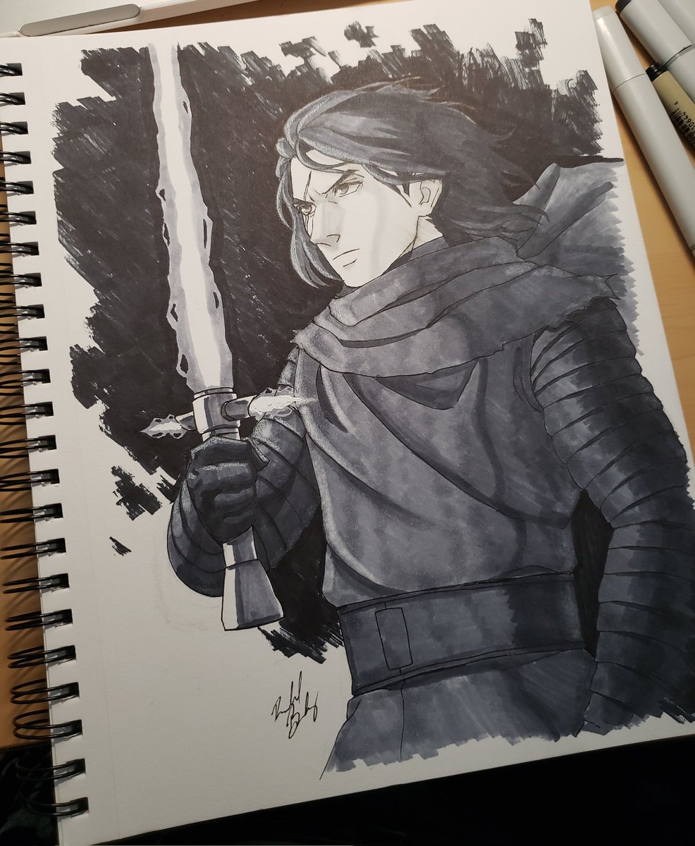 Kylo Ren done with copic markers. Been a pretty long time since I've drawn traditionally or used my copics so I think this came out ok considering that. #KyloRen #StarWars #art RMB