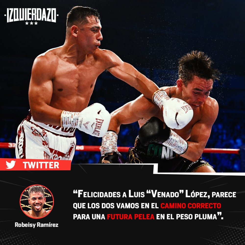 🔥🔥🔥🔥🔥🔥

Robeisy Ramírez (Campeón de la OMB) le lanza un reto al Venado López  para el futuro del peso pluma.

¡LO QUE SERÍA ESA BATALLA ENTRE MÉXICO Y CUBA!

#LopezConlan