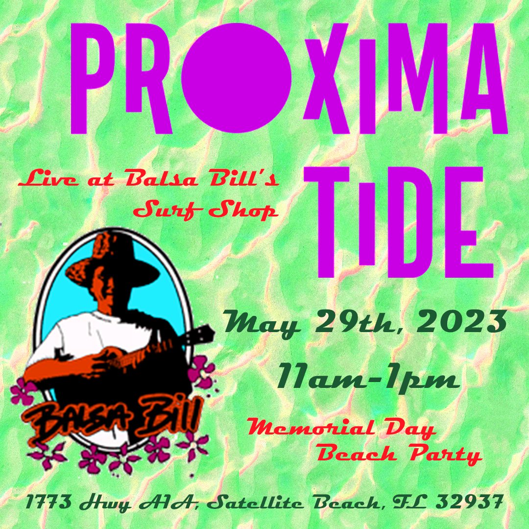 Celebrate Memorial Day as we mark the beginning of beach season! Balsa Bill will be shaping a surfboard during our 1st set, and joining us on keys for the 2nd! Start summer off right in Satellite Beach! #surf #surfrock #surfmusic #reverb #florida #memorialday #satellitebeach