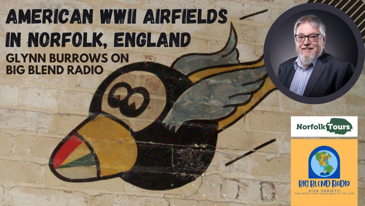 On #BigBlendRadio today, Glynn Burrows @NorfolkTours talks about America's World War II Airfields in Norfolk, England. Watch at 4pm PT / 7pm ET or later here: youtu.be/S96ITTdvNA0 #WWII #WorldWarTwo #AviationHistory