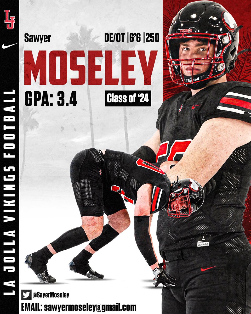 Tyler Roach (@coachroachlj) on Twitter photo A few Upperclassmen that have turned some heads this spring and #eleVated their game this off season are '24 LB/C <a href="/LoganBonnett/">Logan Bonnett</a> '24 SS/RB <a href="/BrendenGold23/">Brenden Goldstein</a> '24 QB/ATH <a href="/_jacksondiehl_/">Jackson Diehl</a> '24 OL/DL @SawyerMoseley & '24 K/P <a href="/evanhmartin/">Evan Martin</a> Big Senior Szns ahead <a href="/LJHSVIKINGFB/">La Jolla Vikings Football</a> #sailtheship A few Upperclassmen that have turned some heads this spring and #eleVated their game this off season are '24 LB/C <a href="/LoganBonnett/">Logan Bonnett</a> '24 SS/RB <a href="/BrendenGold23/">Brenden Goldstein</a> '24 QB/ATH <a href="/_jacksondiehl_/">Jackson Diehl</a> '24 OL/DL @SawyerMoseley & '24 K/P <a href="/evanhmartin/">Evan Martin</a> Big Senior Szns ahead <a href="/LJHSVIKINGFB/">La Jolla Vikings Football</a> #sailtheship