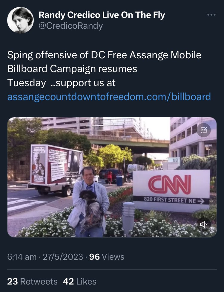 GabrielShipton's tweet photo. The day after he announced a new billboard campaign to free Assange @CredicoRandy account has been suspended by @twitter . Last month my account was suspended for 24hrs and came back after a bunch of community tweets! @elonmusk https://t.co/sM1tNMUPtO