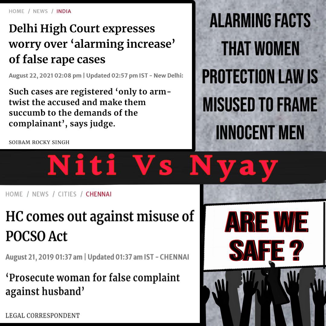 @JantaKeeAwaaz Safety Laws For Women requires amendment as these laws are being misused at Alarming Rate to trap innocent Men under wrong intentions.

As one can easily see Misuse of POSCO act against Sant Shri Asharamji Bapu. Now, the Men's concern is #AreWeSafe ?
Niti Vs Nyay!