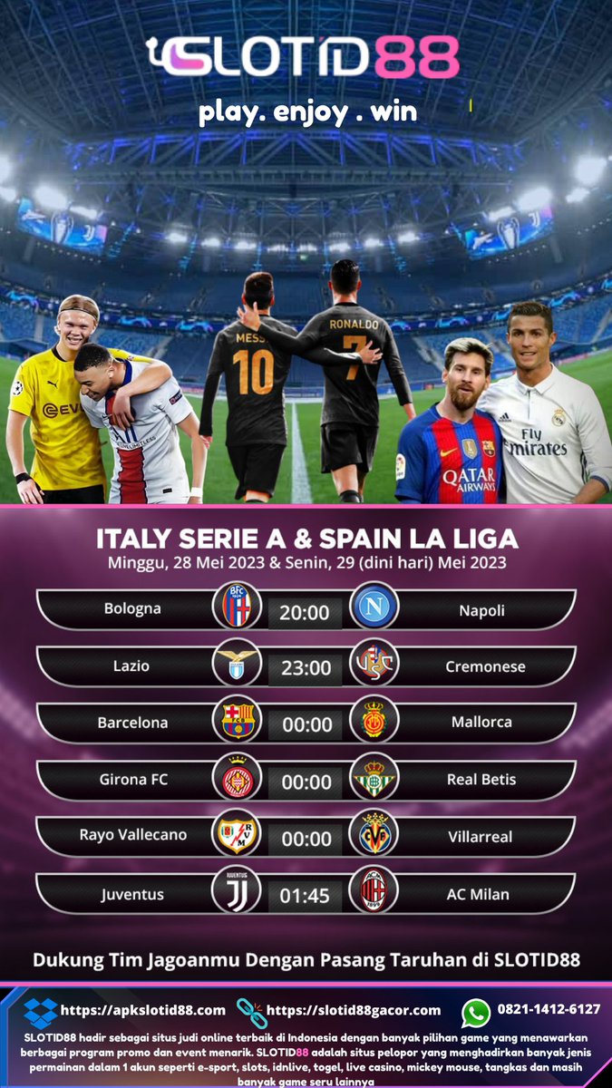 JADWAL PERTANDINGAN SEPAKBOLA INTERNASIONAL

Nantikan pertandingan ENGLISH PREMIER LEAGUE, ITALY SERIE A & SPAIN LA LIGA yang akan berlangsung hari Minggu - Senin (Dini Hari), 28 - 29 Mei 2023

👉 slotid88gacor.com

#slotid88 #bocorantogel #slotpgsoft