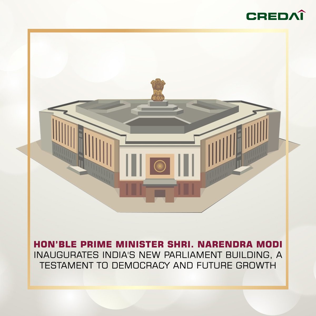 CREDAINational's tweet photo. Today, we celebrate the momentous occasion of the inauguration of India's new parliament building at the hands of our Hon'ble Prime Minister Shri Narendra Modi. The new parliament building is a symbol of India’s democracy &amp; it's values. #NewParliamentBuilding #SengolOfIndia https://t.co/SL7Ut1oSJb