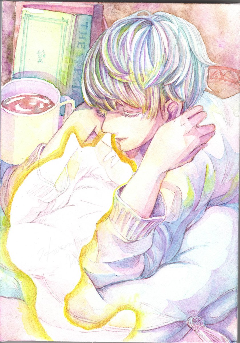 「『きみをいだく』『ふわりとふれる』『あたたかいかおり』 透明水彩/色鉛筆 亡くな」|渡邊 春菜のイラスト