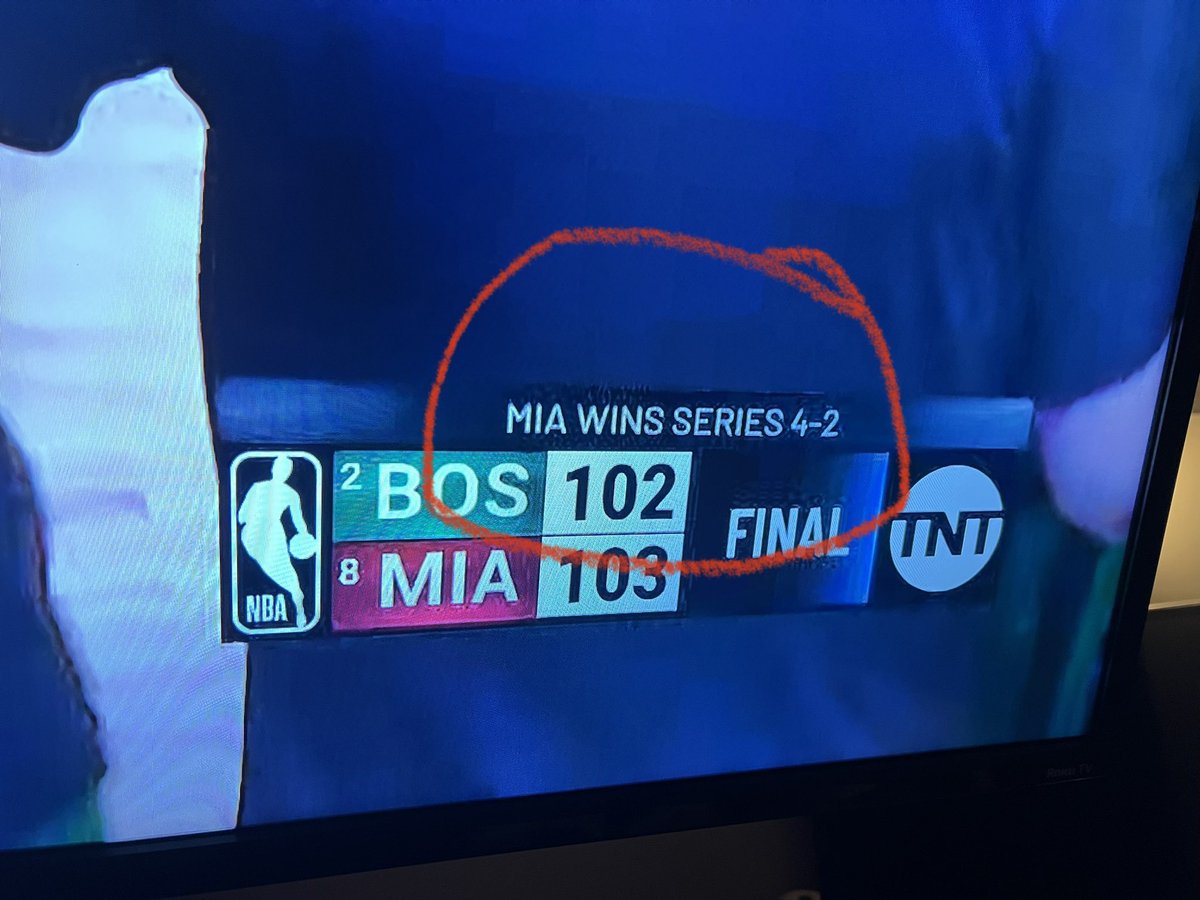 BBines's tweet photo. @SHAQ @NBAonTNT someone from TNT had Miami winning it cue up 😂 https://t.co/O0H0p9GaFG