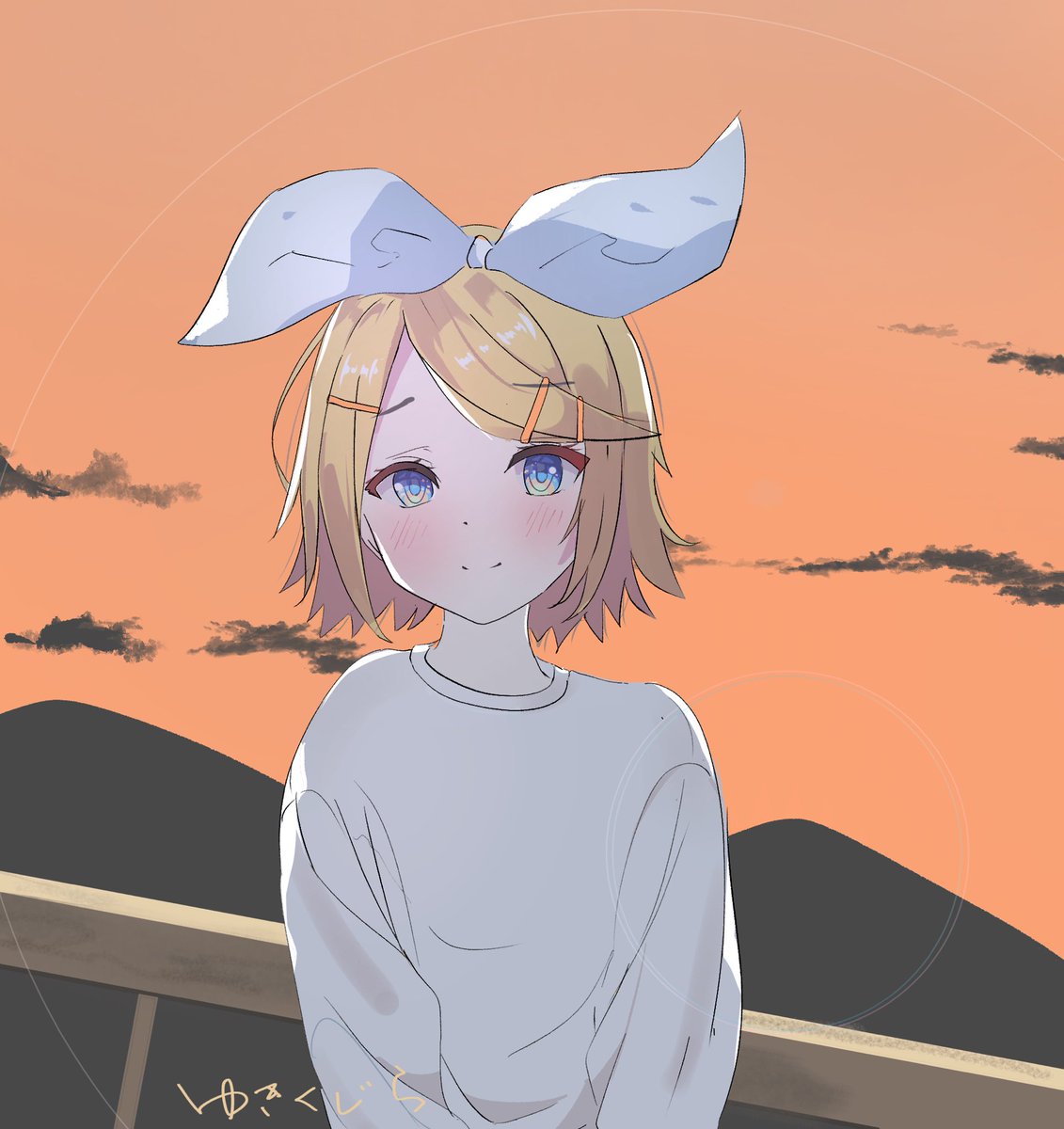 kagamine rin 1girl blonde hair solo hair ornament hairclip bow looking at viewer  illustration images