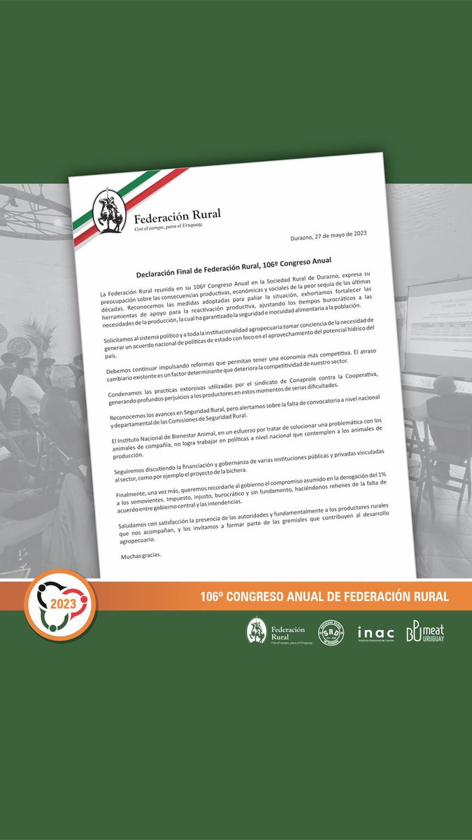 📢🇺🇾DECLARACION FINAL Del 106’ CONGRESO ANUAL.