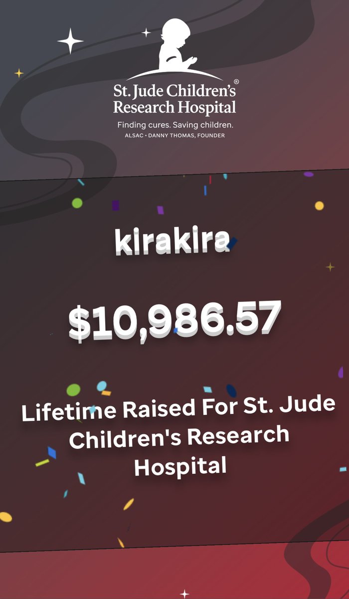 we are only $13.43 away from raising $11,000 for @StJudePLAYLIVE !!! who wants to be a #StJude hero???

donate.tiltify.com/@kirakira/kira…