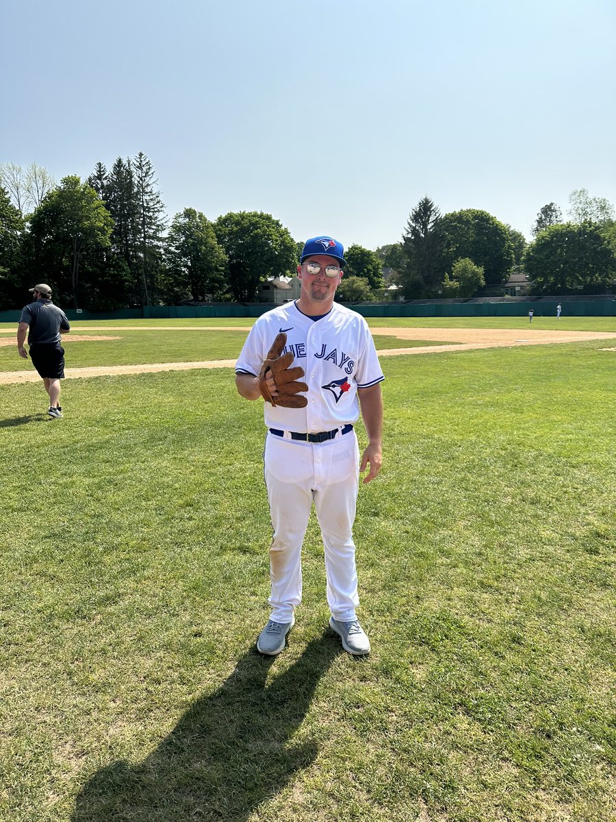 Grateful to be standing on Double Day Field with my Grandfather’s glove wearing the <a href="/BlueJays/">Toronto Blue Jays</a> uniform. I know he and my pops are smiling down!! #baseballfamily