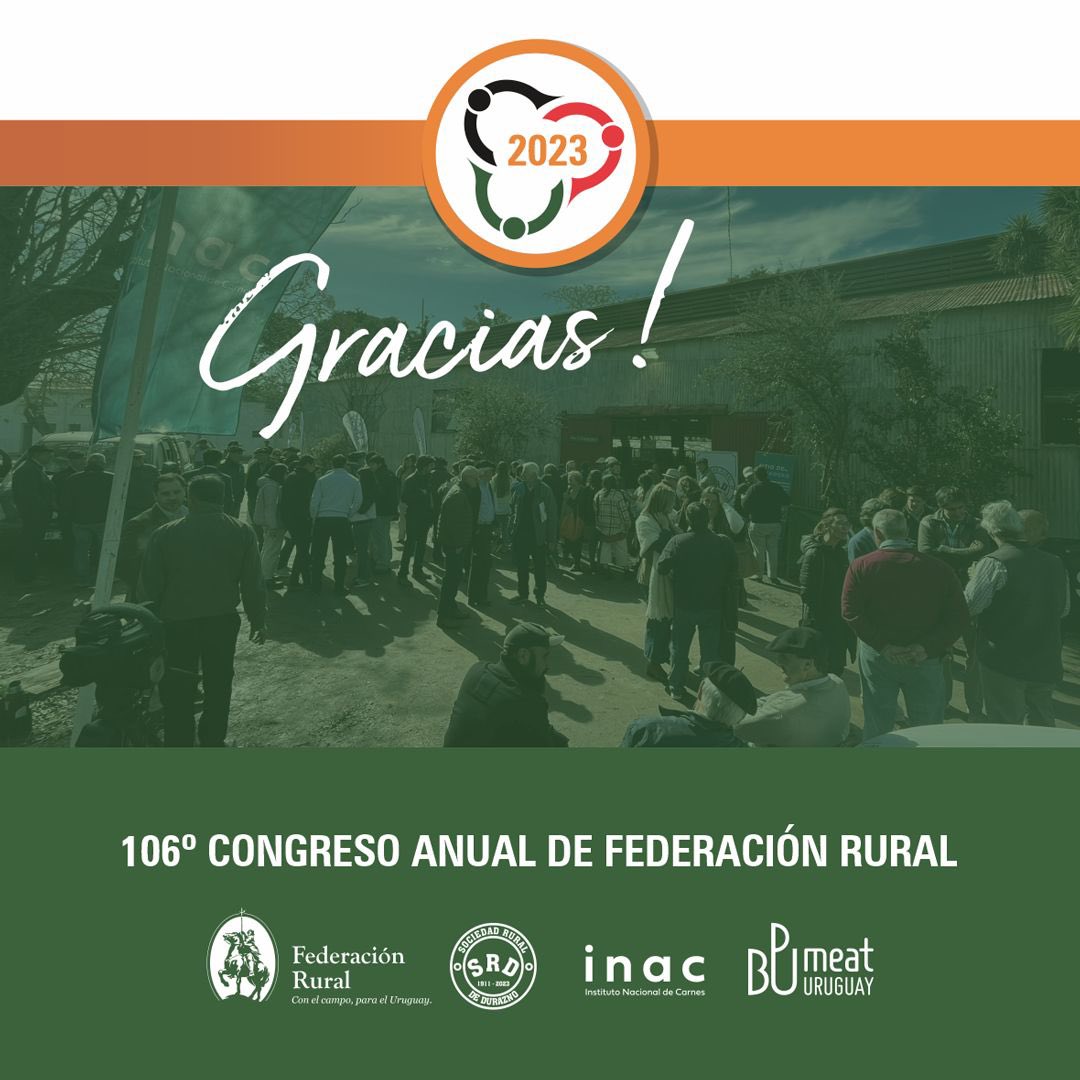 Llegó el momento de 🙌🏻𝐀𝐆𝐑𝐀𝐃𝐄𝐂𝐄𝐑! 
A la Asociación Rural de Durazno , a las Sociedades Federadas, Autoridades del Gobierno, disertantes  y productores  que hicieron del 106 Congreso de Federación Rural todo un éxito.¡Para seguir apostando al desarrollo del país y su gente