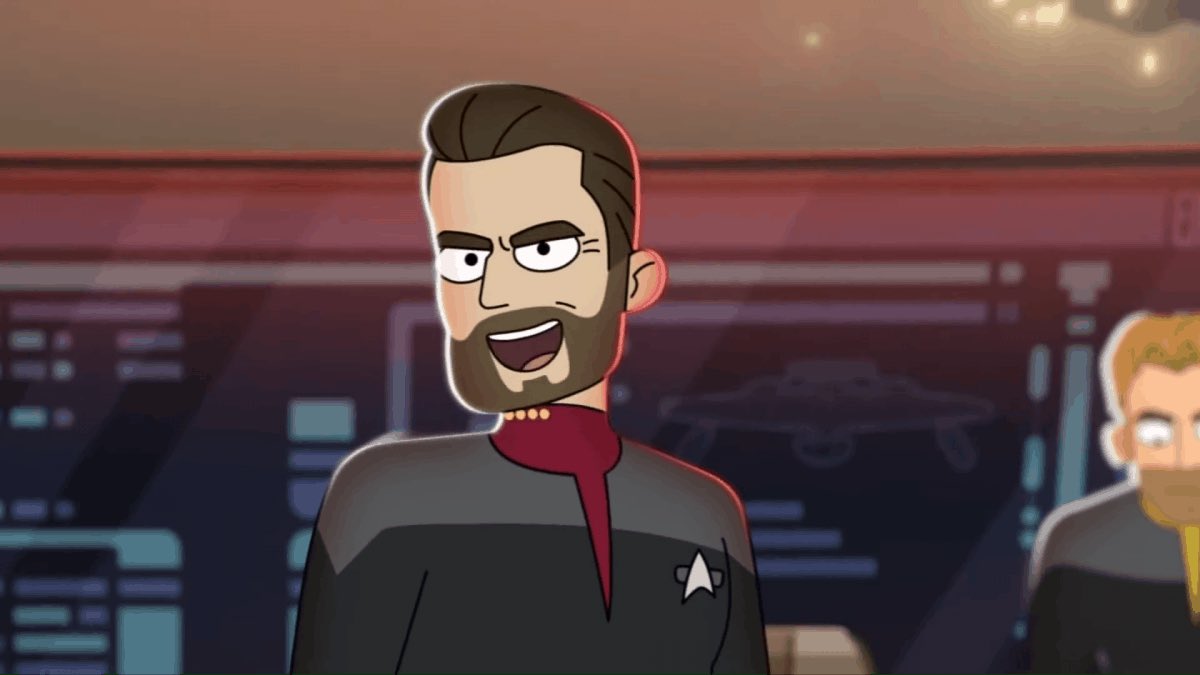 The Lower Decks characters do not know that they are “animated.” Animation is just a medium to tell stories about characters. There’s no in-universe explanation needed to explain why Mariner and Boimler are suddenly live action. Riker exists in both. It’s still the same guy.